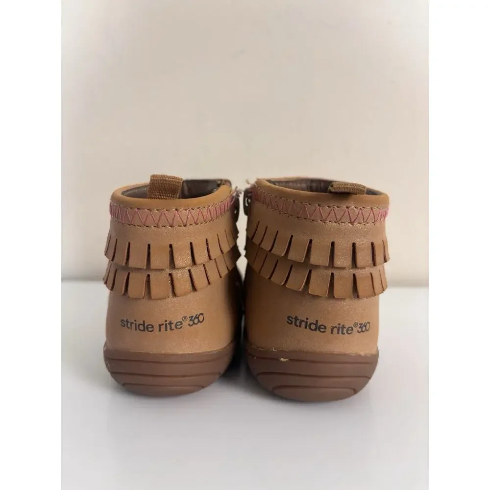 Stride Rite 360 Baby Girl’s Bianca Boot 6M Brown Fringe Faux Leather